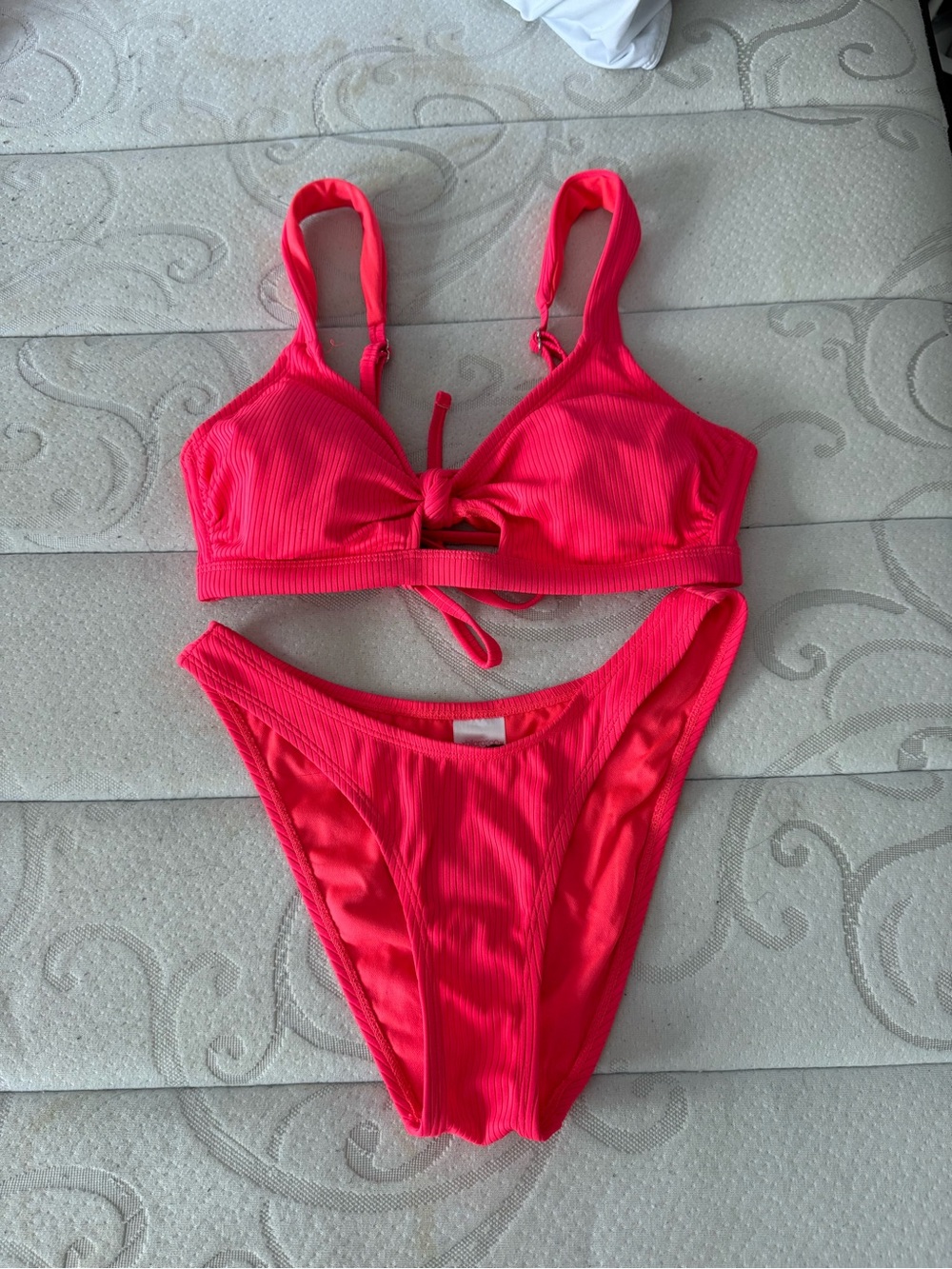 Xhilaration Neon Pink Ribbed Bikini Set